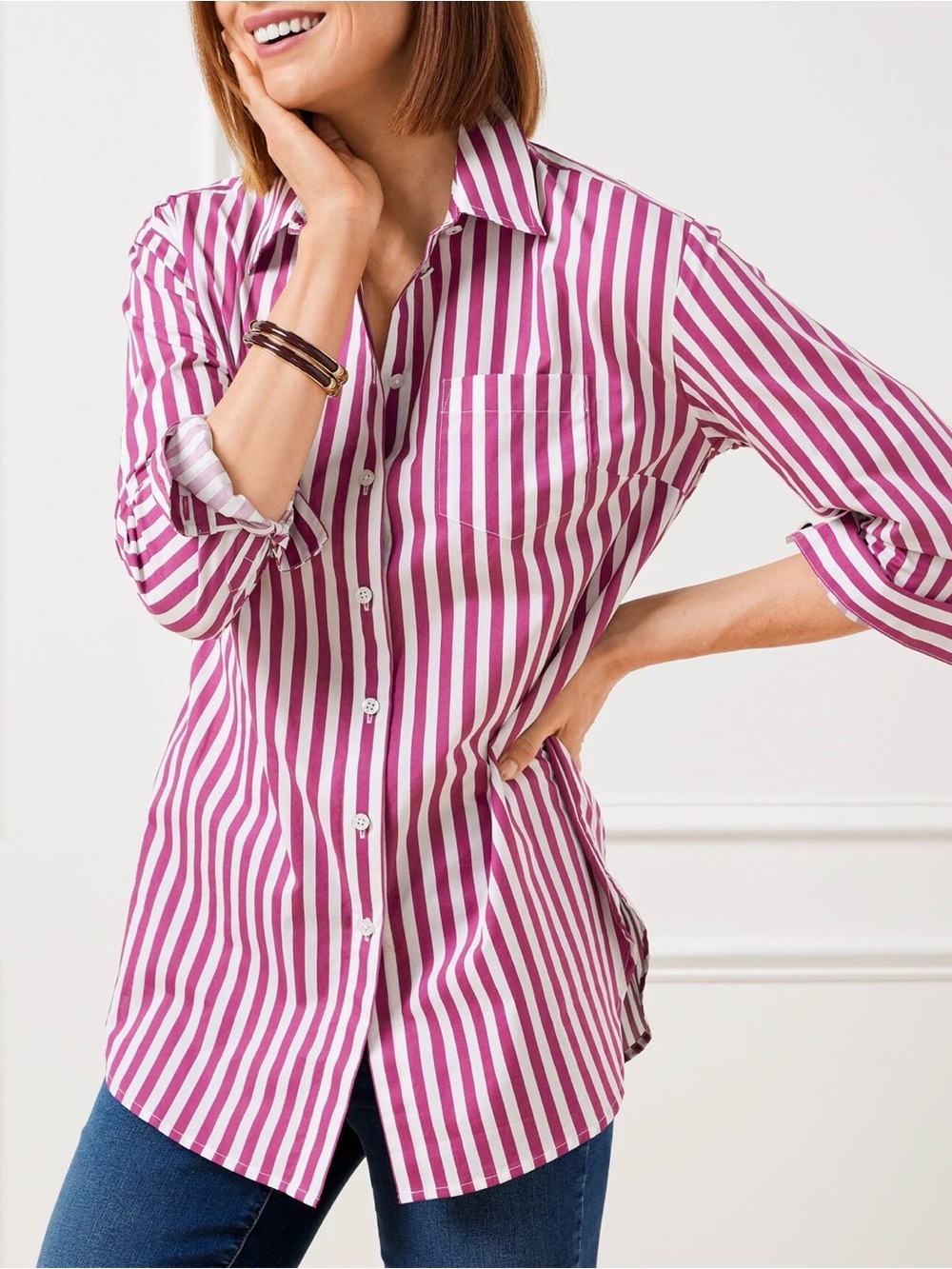 Talbots Extended Shoulder Boyfriend Shirt Bold Stripe